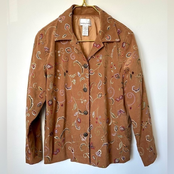 Vintage Draper’s and Damon’s Brown Floral Embroidered Retro Shirt Jacket Small - Picture 1 of 7